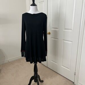 Chic Black Long Sleeve Dress with Red Accents